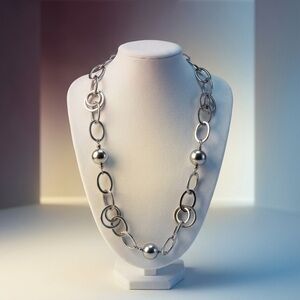 Fifth Avenue Collection  Silver Link Necklace with Spherical Accents 18”
